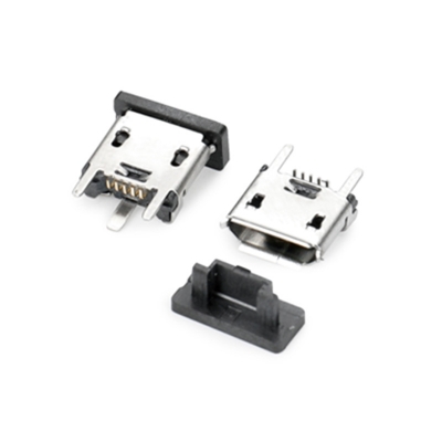 MICRO USB 5P Vertical three-legged SMT with column and edge