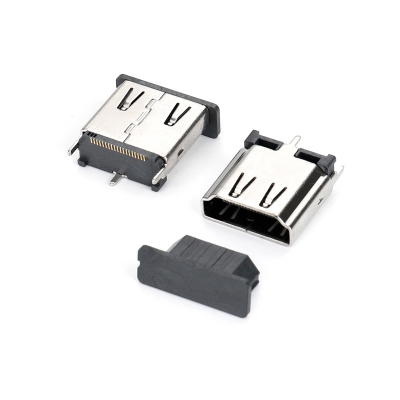 HDMI AF 19P 180°立式(15mm) LCP料 端子全金GF SMT脚脚长1.9mm 铜壳镀镍